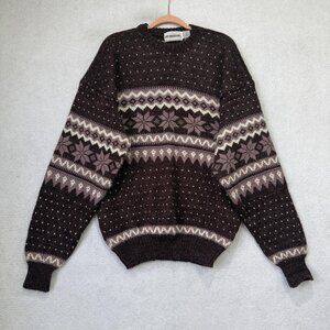 McGregor Sweater Mens XL Brown Acrylic Fair Isle Crewneck Knit Holiday Christmas